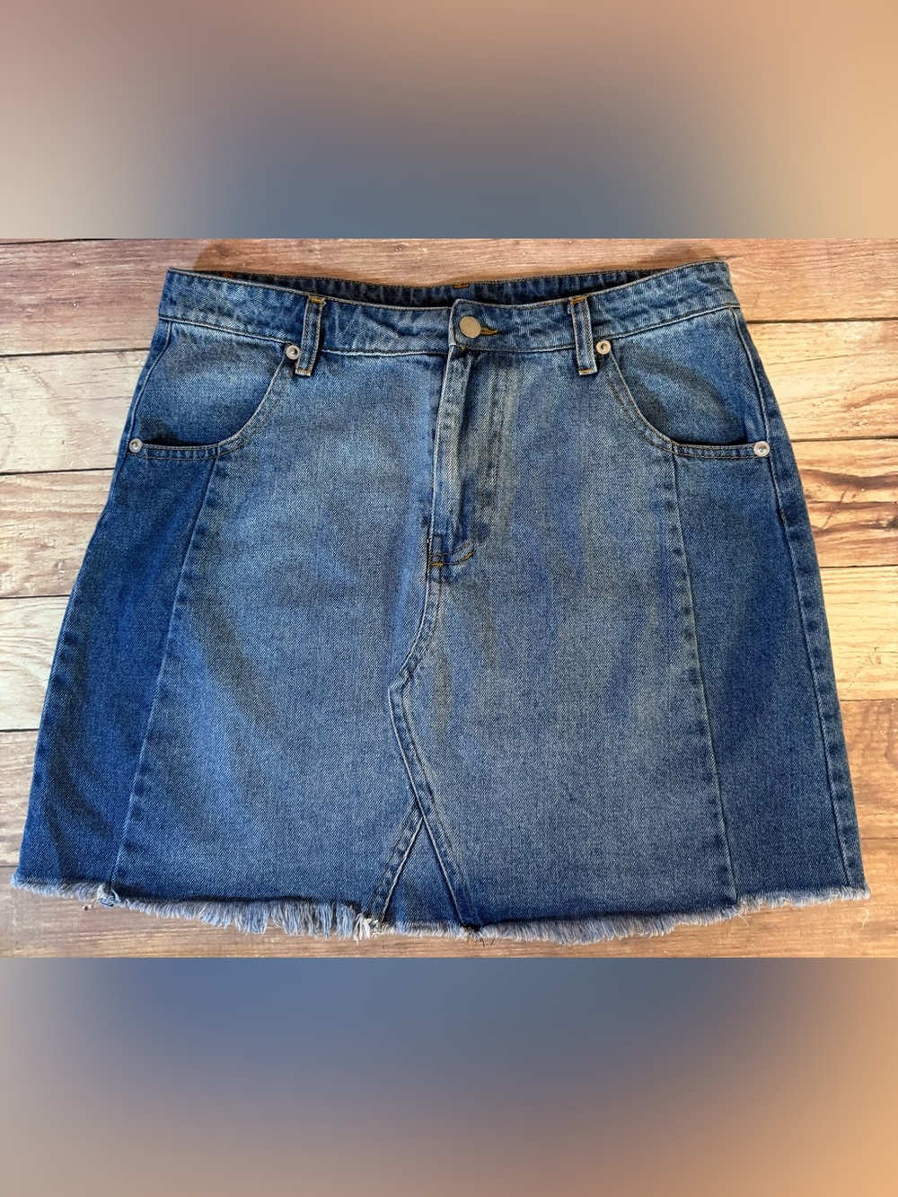 Altar'd State Two-Tone Blue Denim Mini Skirt